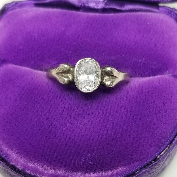 Vintage Sterling Silver Oval Clear Rhinestone Solitaire Ring Size 6 Band, Estate - Picture 4 of 9